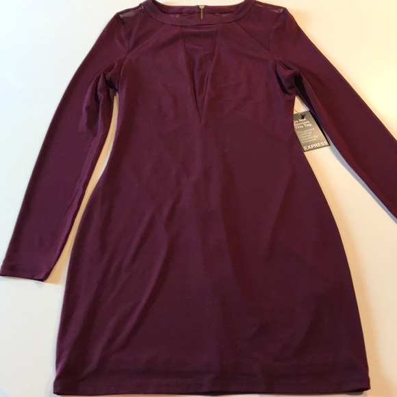 NWT EXPRESS WINE COLORED DRESS SHEER SHOULDERS SM - Picture 8 of 8